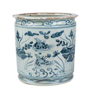 Pot de fleurs en céramique <span class=keywords><strong>bleu</strong></span> et blanc, style rétro, avec motif de <span class=keywords><strong>canard</strong></span> mandarin et de lotus - Product Image 3