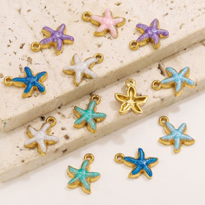 DZ056 18K Gold Plated Stainless Steel Starfish Pendants, Enamel Inlay Ocean Charms, DIY <strong>Jewelry</strong> Necklace Accessories <strong>Supplies</strong> - Product Image 5
