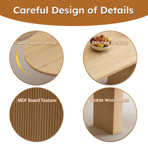 Table à manger ovale pour 6 personnes, 62,9 pouces, style moderne, hôtel, écologique, durable, base en bois à lattes, piédestal, finition naturelle - Product Image 3