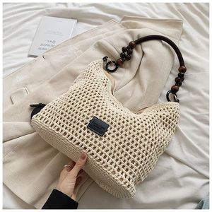 Borsa da Spiaggia Personalizzabile con Logo per Donne, Borsa Intrecciata a Mano, Borsa a <span class=keywords><strong>Tracolla</strong></span> all'Uncinetto, Borsa a Spalla Artigianale in Cotone per Esterni - Product Image 4