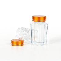 Flacon carré transparent en PS avec couvercle doré de luxe, récipient vide pour le stockage d'herbes, de pilules et de capsules
