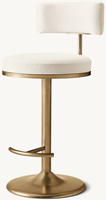 Tabouret de bar pivotant moderne avec dossier rembourré réglable en hauteur, repose-pieds incurvé, piétement à disque et structure en métal brossé pour usage domestique