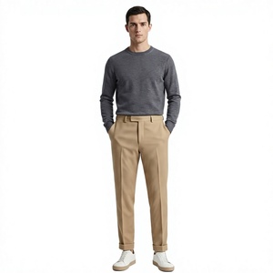 <b>Mens</b> Khaki Chino Pants Cotton Spandex Blend 250 GSM Peach Soft Finish Fine Twill <b>Stretch</b> Casual Trousers OEM Supplier - Product Image 3
