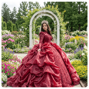 Vestidos de novia rojos Mc004 Red Princess para novia, con cuello alto, encaje, cuentas de ilusión, Vestido De Noiva Jancember - Product Image 1