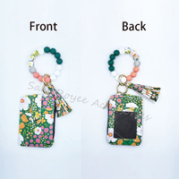 Bohème populaire imprimé fleuri en cuir gland bracelet porte-clés porte-carte élastique Silicone perle bracelet Mini porte-clés pour portefeuille