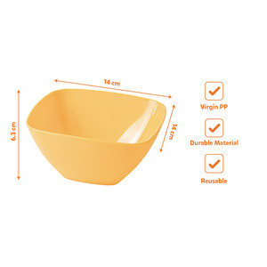 Bol de service carré réutilisable et durable en PP, 14 cm, léger, sans BPA, écologique, résistant à la chaleur, passe au lave-vaisselle, pour collations et salades - Product Image 1
