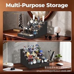 Wooden Multi Layer Display Rack 4 Layers Black Standing Type For Perfume Jewelry Cosmetics <b>Desktop</b> Organizer Drawer Storage - Product Image 3