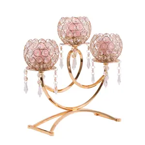 Weddings 3 Arms Candelabra Centerpieces Modern Custom Candle Holder Tapper Luxury <strong>Brass</strong> Gold <strong>Lanterns</strong> and Candle - Product Image 1