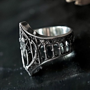 Bague de château médiéval gotique – <span class=keywords><strong>Bijoux</strong></span> rétro euro-américains pour hommes & femmes, accessoire de <span class=keywords><strong>mode</strong></span> design ajouré vintage - Product Image 4