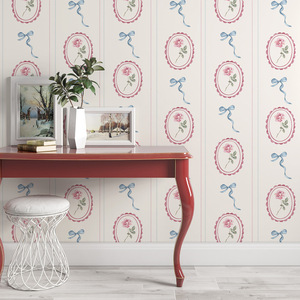 Papel Tapiz Autoadhesivo Impermeable con Diseño Floral Moderno y Lazo Rosa, Decoración de Pared Removible para Habitación de Niñas, Dormitorio Infantil, Sala de Estar - Product Image 3