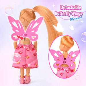 Poupée sirène de 15 cm (6 pouces) avec robe, queue amovible et ailes de papillon, accessoires inclus pour jeu d'imitation des filles - Product Image 4