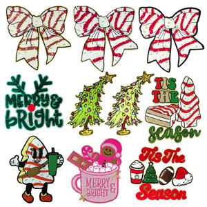 Serie de Papá Noel bordado hierro en parches árbol de Navidad/lazo/Estrella <span class=keywords><strong>Grite</strong></span> borde dorado parche de Navidad de gran tamaño - Product Image 2