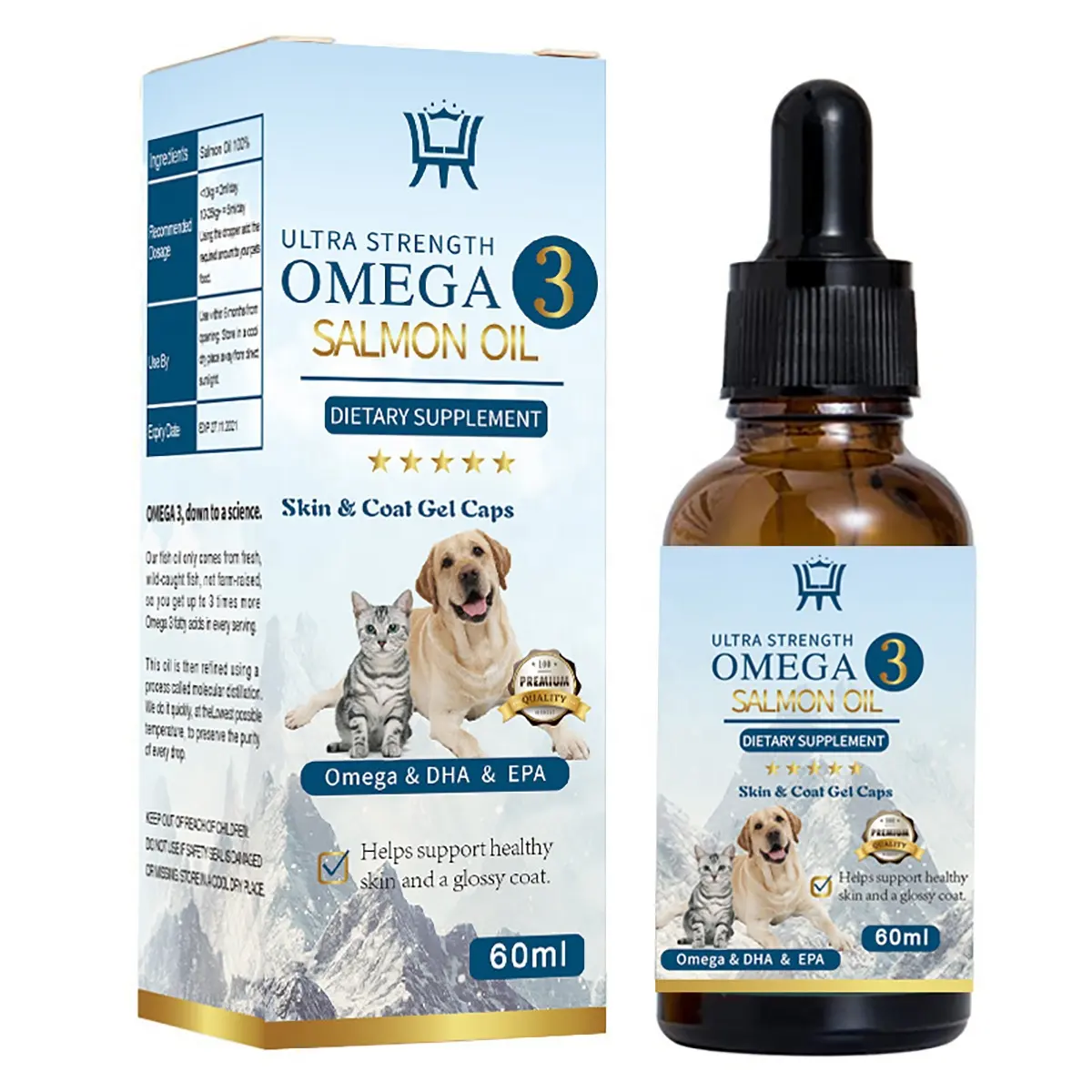 Óleo salmão de cão de gato de marca privada, suporte de função conjunta omega 3 suplemento alimentar de animais de estimação líquido