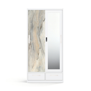 Armario Metálico con Paneles Impresos, Puertas Corredizas, Espejo y 2 Cajones, Armario de Acero de 900 mm - Product Image 1