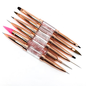 <span class=keywords><strong>2021</strong></span> buena calidad sintético delineador para decoración de <span class=keywords><strong>uñas</strong></span> cepillos doble 3D juego de pinceles para manicura Rosa oro mango de Metal - Product Image 1