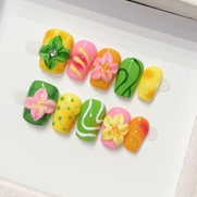 10 faux ongles à presser faits à la main, manucure moyenne en amande, mignons, nouveauté été, ongles 3D, vente en gros