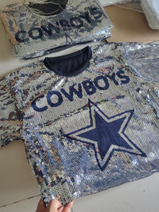 Factory Direct Sale Dallas Cowboy American Football Women Sequin Jersey Top Game Day Sequin <strong>T</strong> <strong>Shirt</strong> for <strong>NFL</strong> Dallas Cowboy Team - Product Image 5