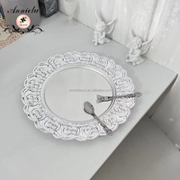 Assiette de présentation ANNIELU 13 pouces en plastique électroplaqué argenté, ajourée, réutilisable, pour décoration de table de mariage, fête ou banquet