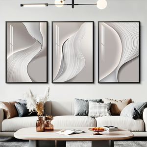 Set di 3 Quadri Astratti Industriali con Foglie Grigie e Dorate, Arte Murale di Lusso, Stampa a Trasferimento Termico su Tela con Base di Supporto in Carta - Product Image 3