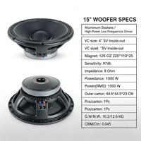ATIES-15X600 Altavoz de graves de 15 pulgadas, 1000W, 8 Ohmios, VC 4'', para escenario, equipo de sonido profesional, de fábrica, OEM ODM