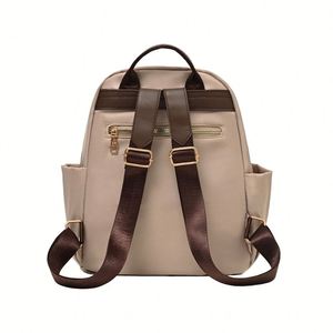 Women's Nylon Waterproof Square Backpack 20-35L Capacity Daily Use <b>Large</b> Storage Fashionable Rivet Design Zipper Closure - Product Image 1