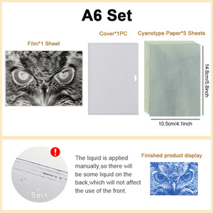 Kit de <span class=keywords><strong>Film</strong></span> de Papier d'Impression Soleil Couleur A6 avec Tutoriel et Outils 5 Pcs Cyanotype Paper Owl Head <span class=keywords><strong>Film</strong></span> 1 Sheets - Beginner DIY Art - Product Image 2