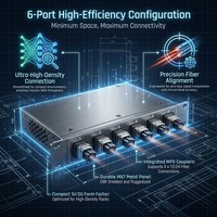 Modul Panel Adaptor MPO 6-Port HEADWAY untuk Panel Patch Fiber MX7, Kumpulan Coupler MPO ke MPO Densitas Tinggi