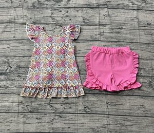 GSSO3353 Conjunto de Ropa Infantil Personalizado para Niña Activa con Estampado de Flores Coloridas, Venta al Por Mayor, Manga Corta - Product Image 1