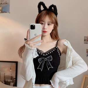 Camisola de Encaje con Lazo para Mujer, Tops Cortos Plisados, Ropa Vintage, Estilo Harajuku, Camisola Sexy, Dulce y Elegante para Mujer - Product Image 4