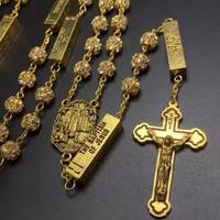 Chapelet de parfum parfumé à la rose 6*7mm, collier catholique avec cinq mystères, centre de Fatima en or antique et croix de Jésus