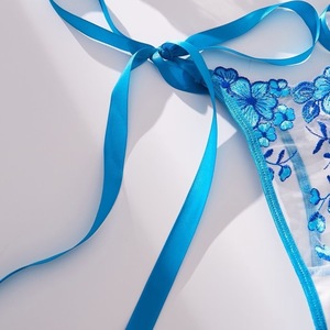 Set Lingerie transparan <span class=keywords><strong>2</strong></span> potong seksi Thong jaring sejuk nyaman wanita Bra bordir Motif bunga Set celana dalam tipis - Product Image 5