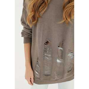 เสื้อคลุมไหมพรมขาดๆ สำหรับผู้หญิง ทรงโอเวอร์ไซส์ แขนยาว ตัดเย็บแบบหลวมๆ ผ้าคอตตอนผสม - Product Image 6