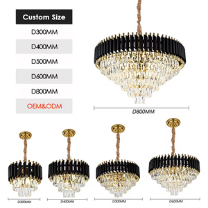Lampada a Sospensione Moderna Nera, Lampadario di Lusso in Cristallo e Oro per Matrimoni, Lampada a LED per Soggiorno, Camera da Letto, Bar - Product Image 1