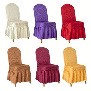 Nouvelle housse de chaise jacquard personnalisée en spandex avec jupe pour salle à manger - Product Image 5