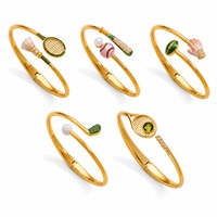 316L Edelstahl Offener Armreif für Damen 5 Stile Sport-Charm mit Zirkonia Golf Tennis Baseball 18K Goldton Wasserdicht