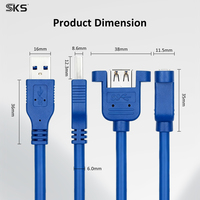 Câble d'extension USB 3.0 AM bleu de 1m/2m à montage sur panneau, 5 Gbit/s, pour ordinateur, iOS et écouteurs, à utiliser dans les armoires de contrôle industrielles