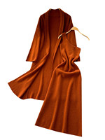 Ensemble 2 pièces en tricot pour femme, pour le printemps et l'automne, robe midi à bretelles asymétriques cintrée à la taille, cardigan long ouvert devant, tenue élégante