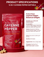OEM 240 Gélules Molles 12-en-1 Supplément Botanique au Poivre de Cayenne 3000mg Pépins de Raisin Curcuma Betterave Soutien Immunitaire