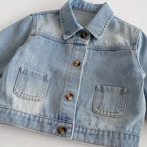 Nuova giacca autunno bambino bambino ragazzi giacca retrò per bambini con risvolto giacca di jeans ragazzi ragazze tinta unita cappotti in Denim - Product Image 6