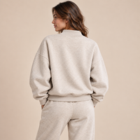 Sweat-shirt côtelé à col montant surdimensionné, 80 % coton, molleton lourd, jogging femme, ensemble décontracté 2 pièces