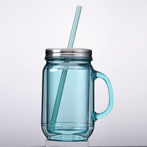 Venta al por mayor DD1888 Vaso de agua de 18 oz con asa, taza de plástico, botella para beber con burbujas, tarro Mason de doble pared con pajita y tapa - Product Image 6