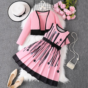 Nouvel ensemble jupe deux pièces pour <span class=keywords><strong>fille</strong></span>, collection automne, avec gilet à manches longues et <span class=keywords><strong>manteau</strong></span>, rose, bleu ciel, rouge bordeaux, vêtements pour filles - Product Image 1