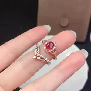 Semi Mount 5*7mm Oval Cut Crown Rings Stackable Set S925 Sterling Silver Ruby Gemstone Semi Mount DIY Inlay Jewelry for Women