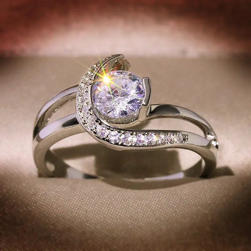 Anéis de zircônia, joias de moda, novo design kyra0969 cz, banhado à platina, estrela e lua, em formato de 3a, para mulheres