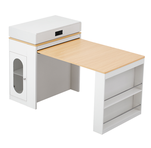 Modern Kitchen <b>Island</b> Extendable Solid Dining <b>Table</b> MDF Panel Double-sided Storage 2 Drawers Power Outlet Side Shelves - Product Image 4