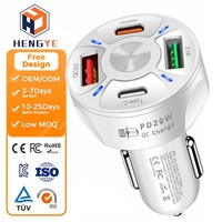 Chargeur de voiture USB-C rétractable ultra-rapide Type C 4-en-1 Ports de charge multiples Charge PD Mobile Chargeur de téléphone de voiture 4-en-1