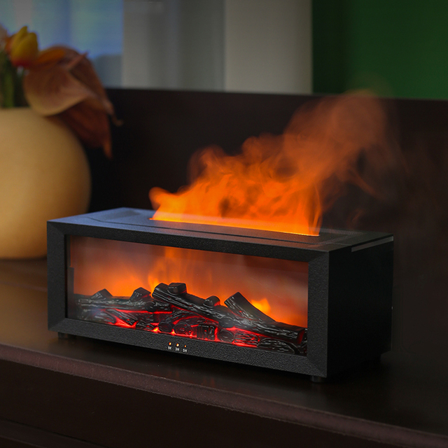Hot Selling 3D Desktop Home Aromatherapy Humidifier USB Powered Essential Oil Diffuser Remote Control Simulation Fireplace Flame