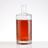 Botella de vidrio redonda clásica de alta calidad, licor de Vodka vacío transparente, Gin Ron, Tequila, whisky, brandy, botella de vidrio para licores