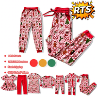 Pantalon de pyjama de Noël en bambou pour femme, motif Père Noël et chaussette, taille élastique avec cordon de serrage, style jogger, prêt à expédier