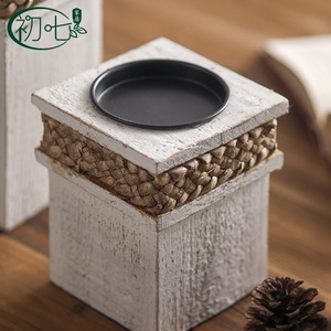 Portavelas Cuadrado de Madera con Banda Tejida para Decoración del Hogar A3053 - Product Image 5